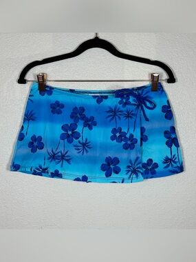 Vintage Y2K Blue Hombre Tropical Faux Wrap Swim Skirt Cover Up 7 California Bow